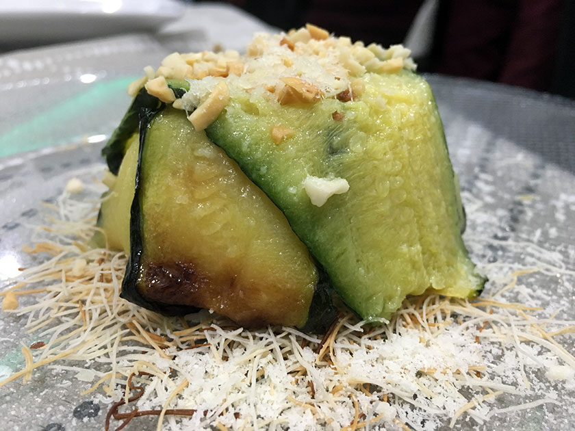 Timballo di zucchine con ripieno di gateau di patate e provola