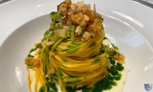 N&#039;Ata Luna. Grottaminarda (Av) - Tagliolini ai 30 rossi con ragù bianco di totani e patate succo di prezzemolo acqua di provola e limone candito